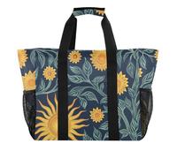 miaozhen William Morris Grand sac fourre-tout pliable avec poignées Motif tournesol Bleu foncé Jaune