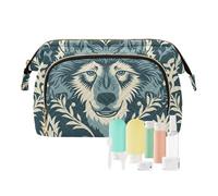 miaozhen William Morris Trousse de maquillage avec fermeture éclair pour femme Motif loup Bleu sarcelle, Motif william Morris - Motif loup - Bleu sarcelle, Moderne