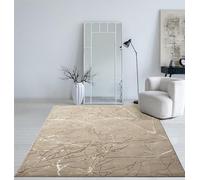 Mia's Teppiche Cielo Tapis Moderne à Poils Courts, Salon, Chambre à Coucher, Brillance Élégante, Fibre Brillante, Effet Haut-Bas, Plume,Beige,120 x 170 cm