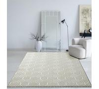 Mia's Teppiche Cielo Tapis Moderne à Poils Ras Denses, Salon, Chambre, Brillant Élégant, Fibre Brillante, Effet Relief, Plume,Crème,80 x 300 cm