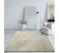 Mia's Teppiche Cielo Tapis Moderne Dense à Poils Courts, Salon, Chambre à Coucher, Brillant élégant, Fibre Brillante, Effet très Profond, Plume, crème, 140 x 200 cm