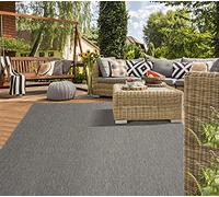 Mia's Teppiche "Lara - Tapis d'extérieur, pour balcons, terrasses et vérandas, résistant aux intempéries et aux UV, Tissage Plat, Anthracite, 120 x 170 cm