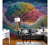 MIATCENRT 3D Papier Peint Panoramique Soie Paysages Art, 300x210cm Coloré, Arbres En Rotation Chemins Grandes Murales Poster pour Salon, Adulte Chambre, Étude Décoration