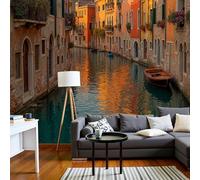 MIATCENRT 3D Papier Peint Panoramique Soie Paysages Européens, 350x256cm Orange, Architecture Des Canaux Grandes Murales Poster pour Salon, Adulte Chambre, Étude Décoration