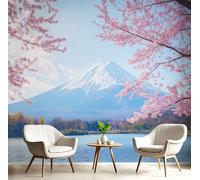 MIATCENRT 3D Papier Peint Paysage Du Japon, Mont Fuji Sakura Papier Peint Panoramique Pour Salon Restaurant Chambre D'Enfant Décoration Murale, 350x256cm (L×H), Sur Mesure Taille, Bleu ciel