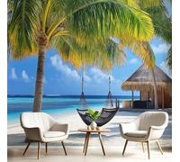 MIATCENRT 3D Papier Peint Tropical Plage, Bure Chaise Suspendue Papier Peint Panoramique Pour Salon Restaurant Chambre Chambre D'Enfant Décoration Murale, 150x105cm (L×H), Sur Mesure Taille, bleu