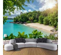 MIATCENRT 450x315cm (L×H) Papier Peint Panoramique Tropicale Plage Littoral Végétation Murale, Poster et Tableaux Muraux Imprimés 3D, Papier Peint Tissu Turquoise pour Décoration Chambre et Salon