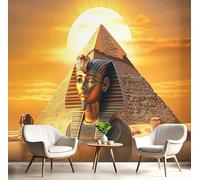 MIATCENRT Art Fantastique Papier Peint Panoramique, Pyramide Sphinx 3D Tissu de soie Murale, 350x256cm (L×H) Tapisserie Poster Or Geant Mural, Décoration Murale Chambre Salon Restaurant