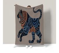 MIATCENRT Art Mosaïque Plaid Couverture Polaire 200x220cm, Impression Tigre Féroce Douce Moelleuse Flanelle Couverture de Lit Plaid Jeté de Canapé Convient Adultes et Enfants (Bleu-Orange)