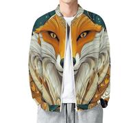 MIATCENRT Blouson Homme Léger Veste, Blousons Aviateur Bomber Décontracté, Extérieur Blousons Baseball Animal Imprimé Magnifique Portrait De Renard Ambre clair Manteau, Travail Sport Anorak