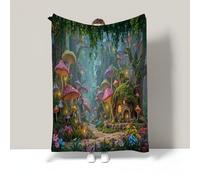 MIATCENRT Champignons De La Forêt Magique Couverture en Flanelle, Fantaisie Couverture en Polaire Moelleuse, Couvertures Polaire pour Hommes Femmes Toutes Saisons Chaude et Douce, 200x220cm