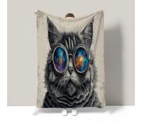 MIATCENRT Chat Aux Lunettes Ciel Étoilé Couverture en Flanelle, Science-Fiction Rétro Couverture en Polaire Moelleuse, Couvertures Polaire pour Hommes Femmes Toutes Saisons Chaude et Douce, 200x220cm