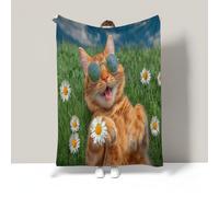 MIATCENRT Couverture Douillette en Polaire avec Imprimé Chat Orange des Prairies Animal Mignon 3D, Couverture Polaire Douce et Chaude comme Jeté de Canapé, Couvre-lit, 200x220cm Orange