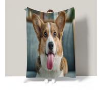 MIATCENRT Couverture Douillette en Polaire avec Imprimé Corgi Animal De Compagnie Mignon Qui Tire Langue 3D, Couverture Polaire Douce et Chaude comme Jeté de Canapé, Couvre-lit, 200x220cm Brun Blanc