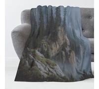 MIATCENRT Couverture Douillette en Polaire avec Imprimé Falaises Forêts Brumeuses Paysages Naturels 3D, Couverture Polaire Douce et Chaude comme Jeté de Canapé, Couvre-lit, 200x220cm Gris-Vert