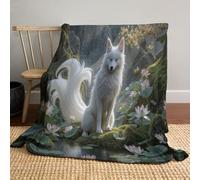 MIATCENRT Couverture Douillette en Polaire avec Imprimé Lotus Renard À Neuf Queues Mystérieux Magique 3D, Couverture Polaire Douce et Chaude comme Jeté de Canapé, Couvre-lit, 200x220cm Vert Clair