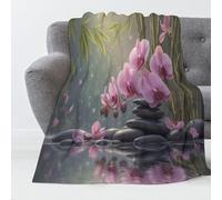 MIATCENRT Couverture Douillette en Polaire avec Imprimé Pierres D'Orchidées Tranquillité Zen 3D, Couverture Polaire Douce et Chaude comme Jeté de Canapé, Couvre-lit, 200x220cm Gris-Vert