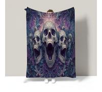 MIATCENRT Couverture en Flanelle Polaire Art Illustration 200x220cm, Douce et Chaude Duveteuse et Douillette, Couverture à Impression Cri Crâne, pour Adultes et Enfants
