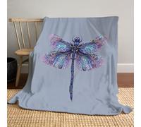 MIATCENRT Couverture en Flanelle Polaire Ligne Art 200x220cm, Douce et Chaude Duveteuse et Douillette, Couverture à Impression Libellule Mandala, pour Adultes et Enfants