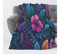 MIATCENRT Fleurs Plumes Couverture en Flanelle, Aquarelle Plantes Couverture en Polaire Moelleuse, Couvertures Polaire pour Hommes Femmes Toutes Saisons Chaude et Douce, 100x130cm