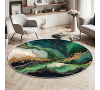 MIATCENRT Grand Tapis Rond Abstrait Art Marbre Tourbillon Fluide, Tapis Lavable Antidérapant pour Aalon, Chambre Coucher, Entrée, Décoration d'intérieur, Protections de Sol, 100cm, Vert émeraude