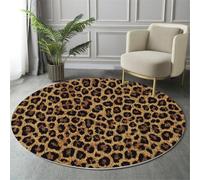 MIATCENRT Grand Tapis Rond Classique Imprimé Animal Léopard, Tapis Lavable Antidérapant pour Aalon, Chambre Coucher, Entrée, Décoration d'intérieur, Protections de Sol, 160cm, Brun
