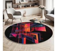 MIATCENRT Grand Tapis Rond Cyberpunk Blocs De Verre Multicouches, Tapis Lavable Antidérapant pour Aalon, Chambre Coucher, Entrée, Décoration d'intérieur, Protections de Sol, 100cm, Rouge Bleu