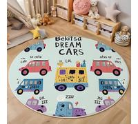 MIATCENRT Grand Tapis Rond Dessin Animé Camion Grue, Tapis Lavable Antidérapant pour Aalon, Chambre Coucher, Entrée, Décoration d'intérieur, Protections de Sol, 100cm, Bleu Clair