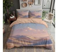 MIATCENRT Housse de Couette 240x220cm Rose Clair Paysage Nordique | 2 Taie d'oreiller 65x65cm, Parure de Lit de Motif Collines Prairies pour 2 Personnes, Réversible, Fermeture Éclair