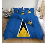 MIATCENRT Housse de Couette 260x240cm Drapeau Saint Lucia Réversible | Triangle Superposé Thème Patriotique, Douce et Respirante, Résistant à la Décoloration, Parure de Lit avec Taies d'oreiller