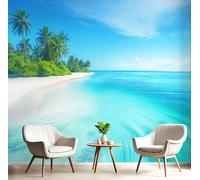 MIATCENRT Île Papier Peint Panoramique, Paysage Tropical De Plage 3D Tissu de soie Murale, 150x105cm (L×H) Tapisserie Poster Bleu profond Geant Mural, Décoration Murale Chambre Salon Restaurant