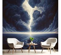 MIATCENRT Mystérieux Paysage Papier Peint Panoramique, Ciel Nuages 3D Tissu de soie Murale, 450x315cm (L×H) Tapisserie Poster Gris Bleu Geant Mural, Décoration Murale Chambre Salon Restaurant