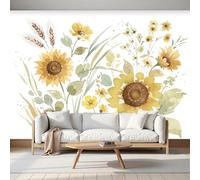 MIATCENRT Papier Peint 3D Panoramique Épis De Blé Tournesol Fleurs Aquarelle, Soie Murale Tapisserie Jaune pour Salon Chambre Restaurant Couloir TV Fond Décor Mural 350x256cm