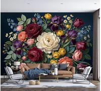MIATCENRT Papier Peint 3D Panoramique Roses Et Iris Composition Florale Classique, Soie Murale Tapisserie Coloré pour Salon Chambre Restaurant Couloir TV Fond Décor Mural 200x140cm