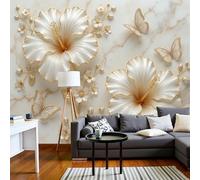 MIATCENRT Papier Peint Fleurs Papillons Bas-Reliefs De Luxe 300x210cm, Papier Peint Soie Muraux Salon Chambre Panoramique Decoration, Fresque Murale Décoration Murales, Or blanc