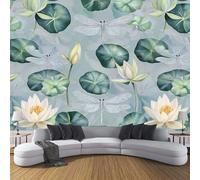 MIATCENRT Papier Peint Libellule Nénuphar, Panoramique 3D Décoration Art Murale, Gris Bleu Poster Tableaux Photo Muraux Utilisé Pour Salon Chambre à Coucher Maison Intérieure (308x220cm (L×H))