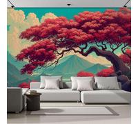 MIATCENRT Papier Peint Mangroves De Montagne 350x256cm, Papier Peint Soie Muraux Japon (Illustration) Salon Chambre Panoramique Decoration, Fresque Murale Décoration Murales, Rouge Vert