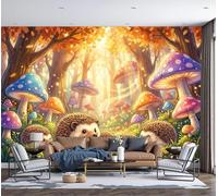 MIATCENRT Papier Peint Motif Hérisson Aux Champignons De Forêt, 3D Panoramique Papier Peint Dessin Animé, Muraux Decoratif Pour Salon, Chambre, Tapisserie Murales, Décoration Murale 450x315cm