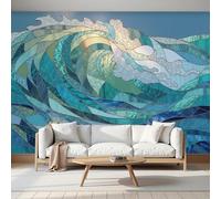 MIATCENRT Papier Peint Motif Vagues Déferlantes, 3D Panoramique Papier Peint Art Du Verre Coloré, Muraux Decoratif Pour Salon, Chambre, Tapisserie Murales, Décoration Murale 200x140cm