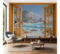 MIATCENRT Papier Peint Mural 3D Fenêtre Paysages De Plages 250x175cm