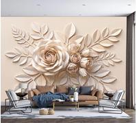 MIATCENRT Papier Peint Murale 3D Décoration En Relief Feuilles De Roses, 250x175cm Panoramique Décoration Murale, Papier Peint Toile de Soie pour Chambre Salon Personnalisé Muraux