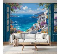MIATCENRT Papier Peint Murale 3D Paysage Méditerranéen Îles Maritimes, 250x175cm Panoramique Décoration Murale, Papier Peint Toile de Soie pour Chambre Salon Personnalisé Muraux