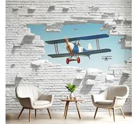 MIATCENRT Papier Peint Muraux Abattre Les Murs Avions Fantaisie, 400x280cm (L×H) Papier Peint Panoramique, Tableaux Muraux Bleu Blanc Tapisserie Photo, Mural pour Salon, Chambre, Fond Décor TV