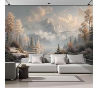 MIATCENRT Papier Peint Muraux Lacs De Montagne Paysage D'Hiver, 450x315cm (L×H) Papier Peint Panoramique, Tableaux Muraux Beige Tapisserie Photo, Mural pour Salon, Chambre, Fond Décor TV