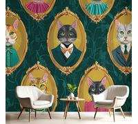 MIATCENRT Papier Peint Muraux Robes Chats Animaux Portraits, 450x315cm (L×H) Papier Peint Panoramique, Tableaux Muraux Émeraude Tapisserie Photo, Mural pour Salon, Chambre, Fond Décor TV