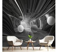 MIATCENRT Papier Peint Muraux Sphères Lignes Futurisme, 308x220cm (L×H) Papier Peint Panoramique, Tableaux Muraux Noir Tapisserie Photo, Mural pour Salon, Chambre, Fond Décor TV