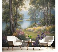 MIATCENRT Papier Peint Panoramique 200x140cm Format Personnalisé, 3D Poster Geant Mural, Terres Agricoles Paysage Bord Lac Fleurs Sauvages pour Salon Chambre Restaurant Décoration Murale