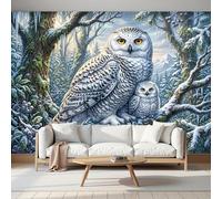 MIATCENRT Papier Peint Panoramique 200x140cm, Papier Peint Imprimé Chouette Des Forêts Conte De Fées D'Hiver Murale Pour Chambre Salon Mur TV Artistique, Restaurant Décoration Muraux