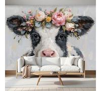 MIATCENRT Papier Peint Panoramique 250x175cm (L×H), Papier Peint Imprimé Corolle Florale Vache Peinture À L'Huile Animal Murale Pour Chambre Salon Mur TV Artistique, Restaurant Décoration Murale