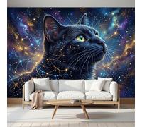 MIATCENRT Papier Peint Panoramique 250x175cm, Papier Peint Imprimé Chat Ciel Étoilé Animaux Fantastiques Murale Pour Chambre Salon Mur TV Artistique, Restaurant Décoration Muraux